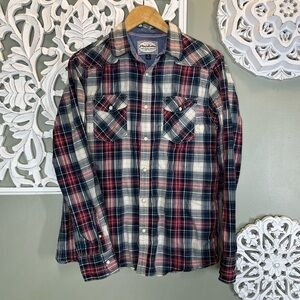 Flag and Anthem Red Plaid Pearl Snap Western Medium
